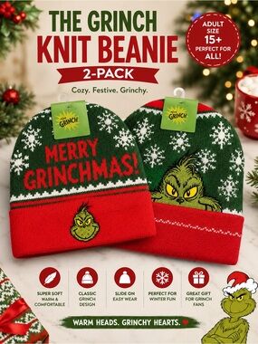 The Grinch Knit Beanie 2-Pack - Adult - Green & Red